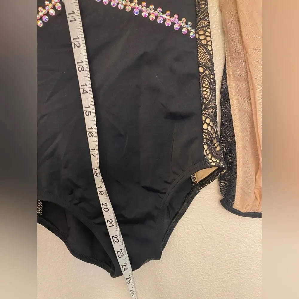 Weissman solo Dance costume Lace Poet Leotard nude illusion MT10318 black tan LC
